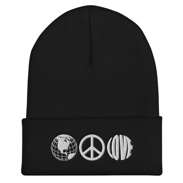 Peace and Love Unisex Embroidered Cuffed Beanie - BUCKET POPCORN